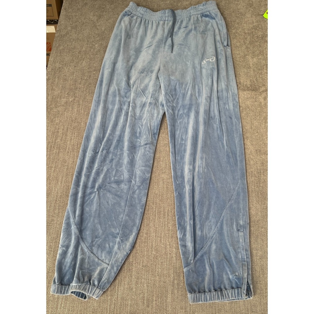 Sean John Velour Lounge Pants Mens XL Blue Tapered Leg Elastic Waist Drawstring